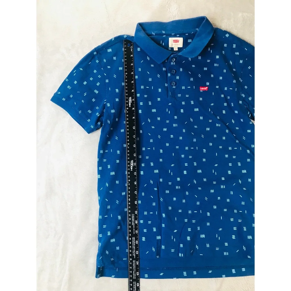 Levi's Polo Shirt Mens Medium Blue Geometric Dash Print Short Sleeve Logo Pique